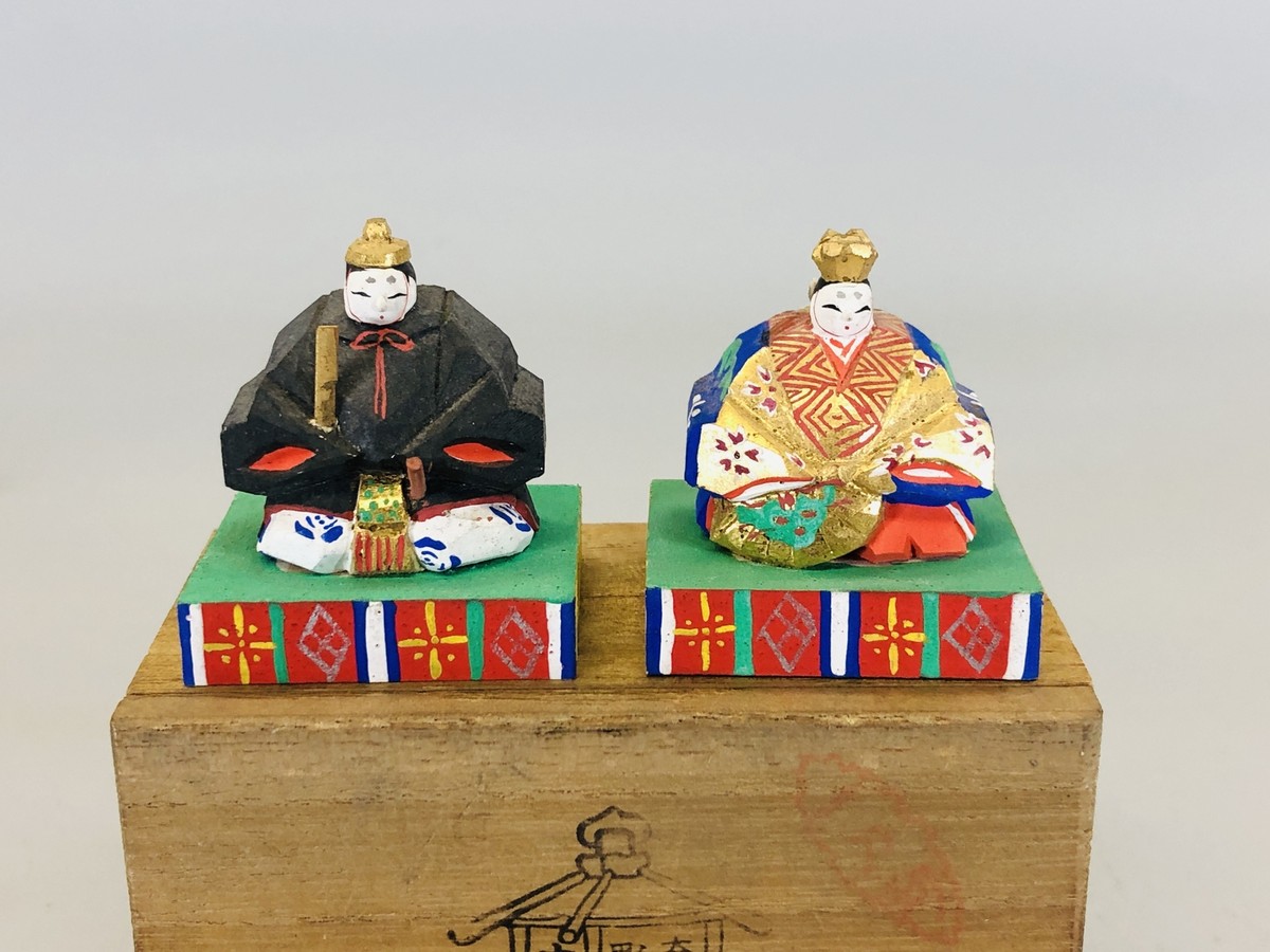 置き人形 Y5429 NINGYO wood carving Hina dolls small Japan vintage antique