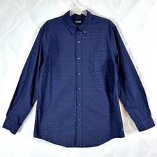 Mens Chaps Long Sleeve Button Front Blue Pattern Shirt - Large