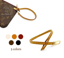 Vachetta Short Leather Wrislet handle strap wrist for Neverfull Pouch one clip