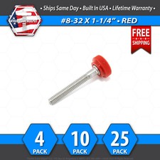  8-32 x 1-1/4" Thumb Screw Stainless Steel - Red Round Knurled Knob - USA