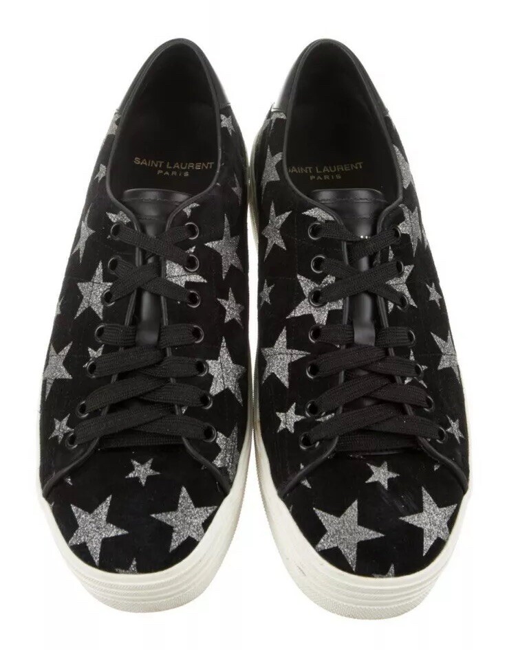 Saint Laurent Star Sneakers Nero Scamosciato Metallizzato Scarpe Corte Taglia 10
