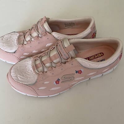 Skechers Memory Foam Pink Flower Slip On Sneakers Size