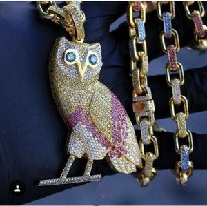 Authentic 2.25Ct Simulated Multicolor Owl Birds Animals Pendant Real14K Yellow Gold Plated