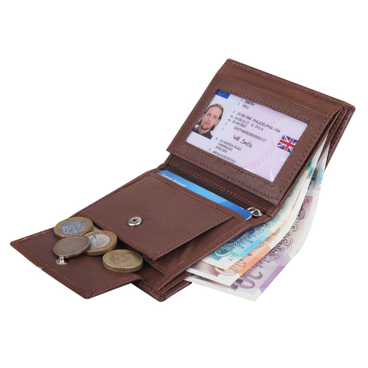 Men Compact Brown Leather RFID Blocking Small Wallet ID Pocket