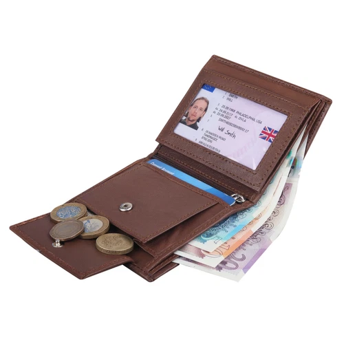 Men Compact Brown Leather RFID Blocking Small Wallet ID Pocket Card Coin HolderOpens in a new window or tab