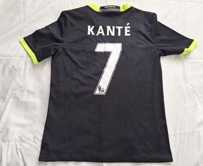 Chelsea FC 2016 Away Jersey #7 Kante Adidas Black Shirt Size Boys