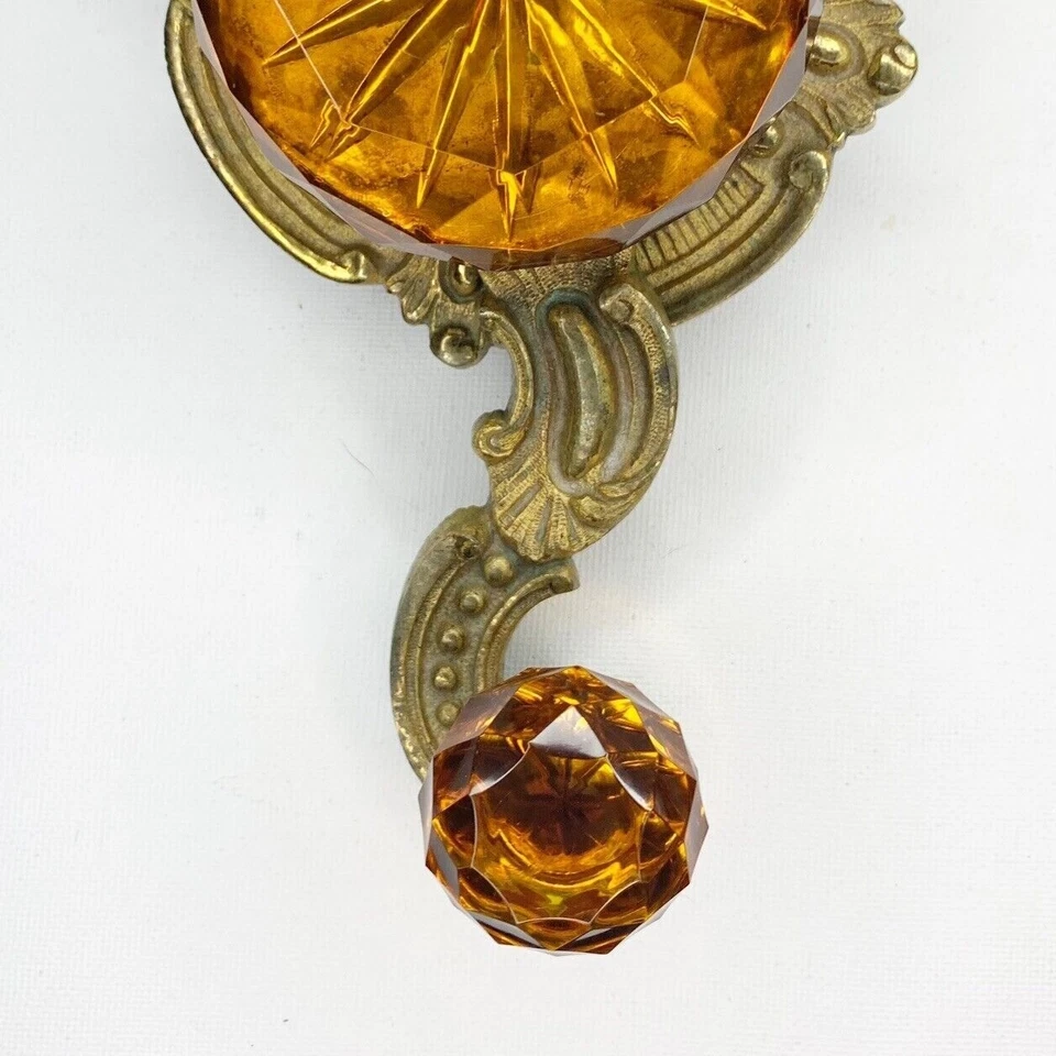 "Antigua campana de sirviente tirador facetado ámbar cristal latón 6,5"" salvamento victoriano" Foto 3 de 4