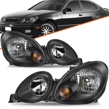 Black Clear Headlights For 1998-2005 Lexus GS300 GS400 GS430 Halogen Projector