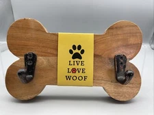 Dog Leash Holder Wall Mount Walking Lead Hanger Key Hook Wood Rack Organizer