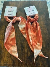 Lot of 2 Scunci XO Orange/White Tie-Dye Morgan Simianer Scrunchie Scarf NEW