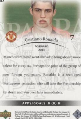 Cristiano Ronaldo】SP Authentic◆RC! №7 Soccer - 2004 Upper Deck SP Authentic Manchester United