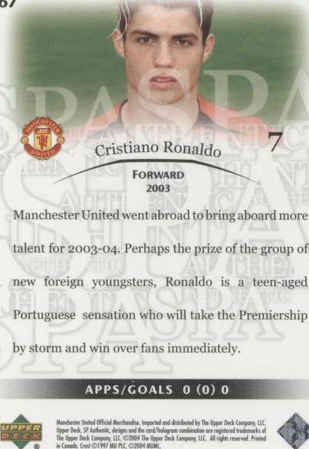 2004 SP Authentic Manchester United Cristiano Ronaldo #67