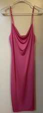 NWT L'Agence Tami Jersey Hot Pink Spaghetti Strap Midi Slip Dress Cowl Neck Sz 2