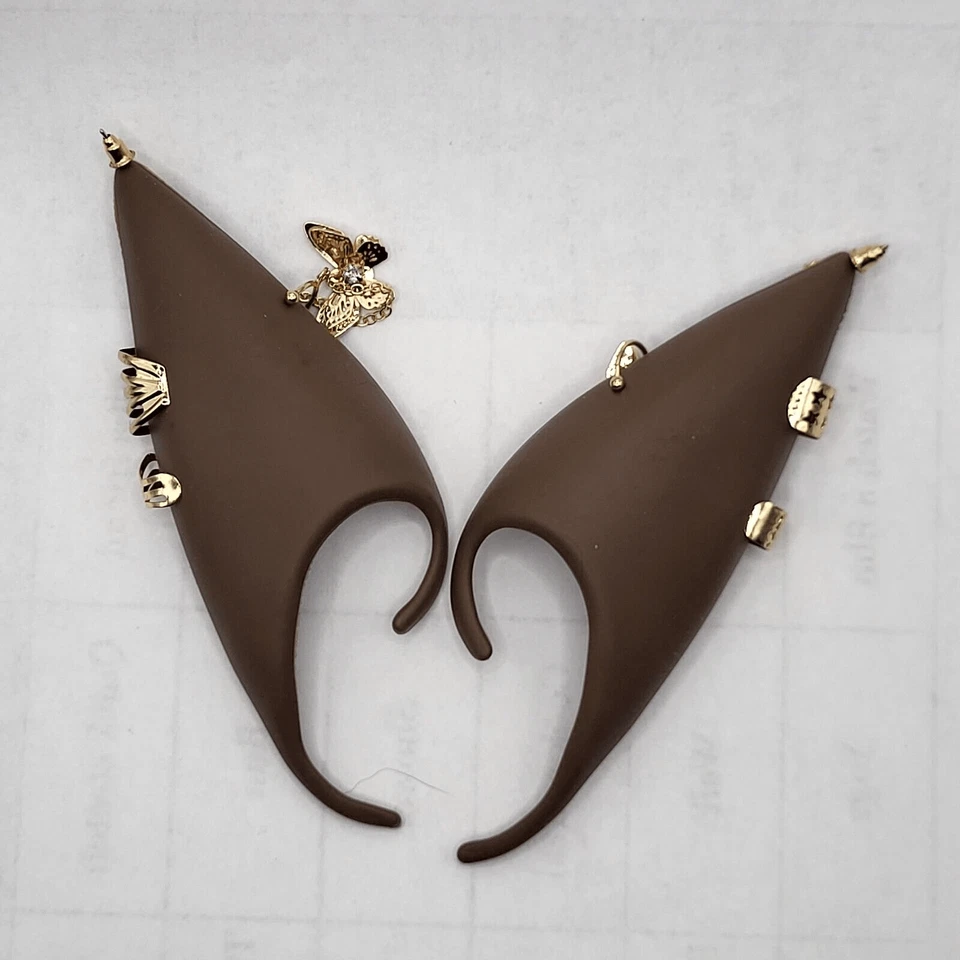 Melanin Fairy Elf Ears With Gold Piercings Cosplay Costume Pointy LARP Anime - Image 2 of 4