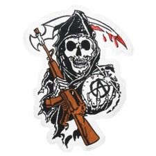 Large W8" X H10.9" halloween SKULL with GUNS rifle iron on patch B100
