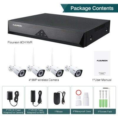 Floureon CCTV用監視カメラ8個セット FLOUREON 2.0MP Wireless CCTV Home Security Camera System Auto