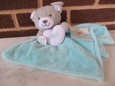 Build A Bear Snug-a-Bear Baby Security blanket Blues Rattle Bear/Love Heart 14"