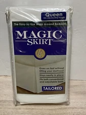 New QUEEN BED SKIRT 14" Magic Skirt White Wrap-Around Easy-on Split Corner 