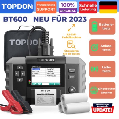 2025 TOPDON BT600 12V Auto Batterietester mit Eingebaut Drucker Digital OBD2 DE