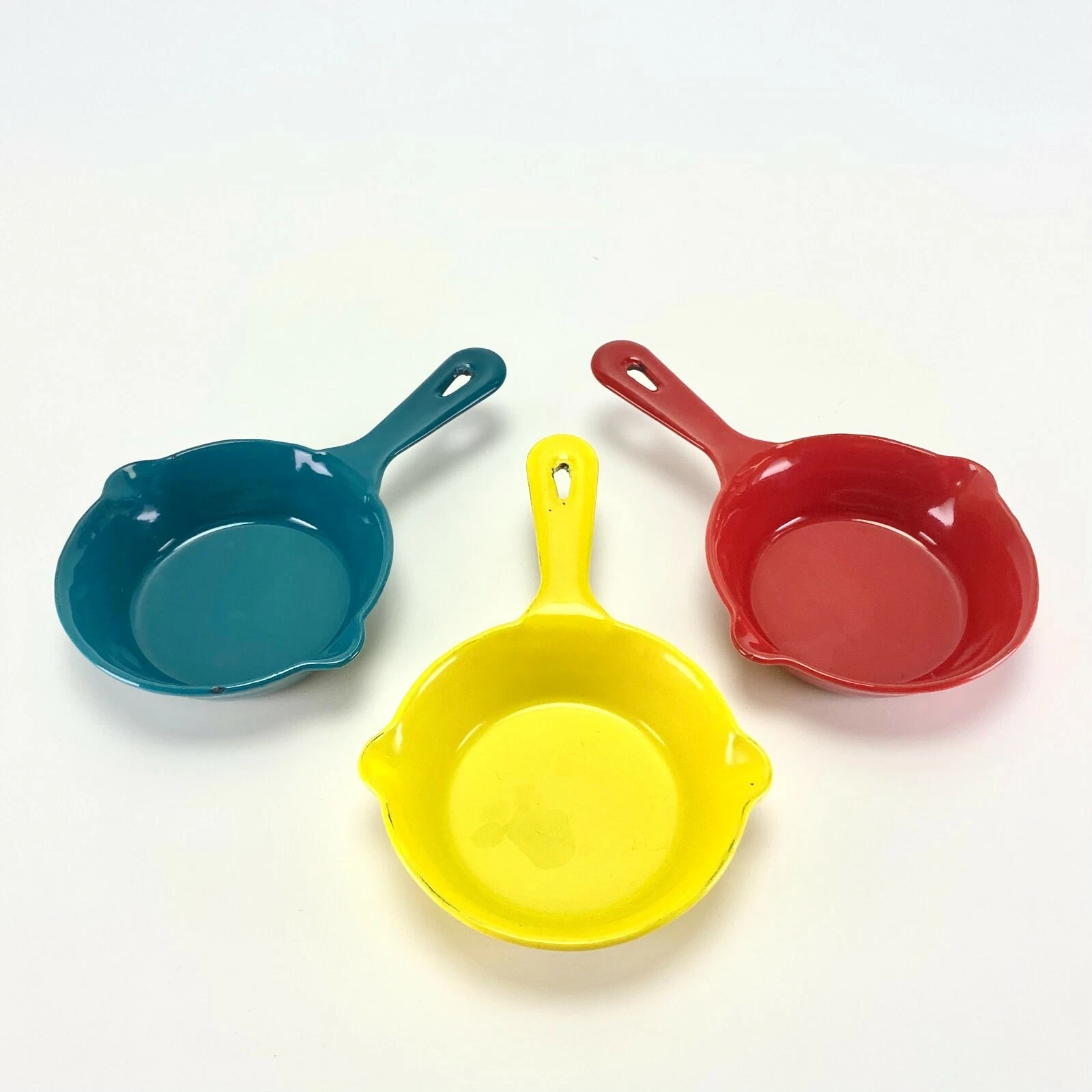 Set of 3 Rare Vtg Danish Laurids Lønborg MCM Small Cast Iron Enamel Skillets