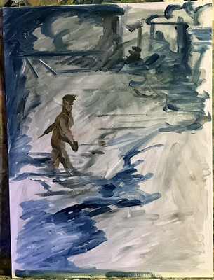 #ad Abstract Cubism seaside Environment Pana 12x16 Original Oil Painting On Panel Fl $42.28