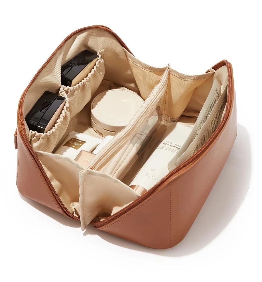 Women's Large Cosmetic Travel Bag Waterproof PU Leather Makeup Organizer