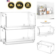 2 Pack Stackable Plastic Storage Bins Open Front, Clear Pantry Organizer Bin ...