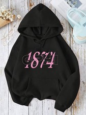 Casual Floral Letter Print Hoodie Pockets Fall Winter
