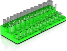 Magnetic Socket Organizer - 1/4-Inch Drive, 3 Row - Holds 39 SAE Green Sockets -