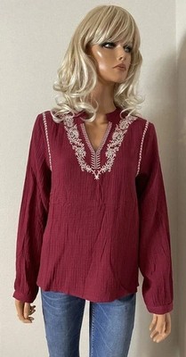 Bluse bordeaux mit Stickerei aus Baumwollgaze SUZZY & MILLY L Neu