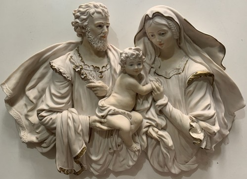 GROSSE SKULPTUR BASRELIEF SAKRALE KUNST FAMILIE JESUS KIND JOSEPH MARIA