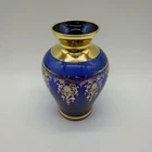 Vecchia Murano Vase Cobalt Blue Gold 24K Trim Glass Collectible Vintage Mini
