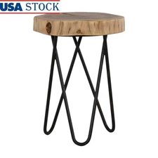 Rustic Acacia Wood End Table W/ Black Hairpin Legs Indoor Accent Table New