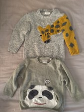 Zara Kids Knit Sweater 3 4 Years Gray Cute Olive Panda Gray giraffe Boy Girl Lot