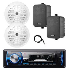 Pyle Marine MP3 Stereo Black Receiver, 2x 4'' 100W 2x 4" 30W Speakers, Antenna