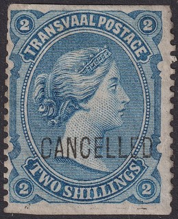 Transvaal 1878 QV CANCELLED overprint 2sh Blue Mint SG139canc perf faults