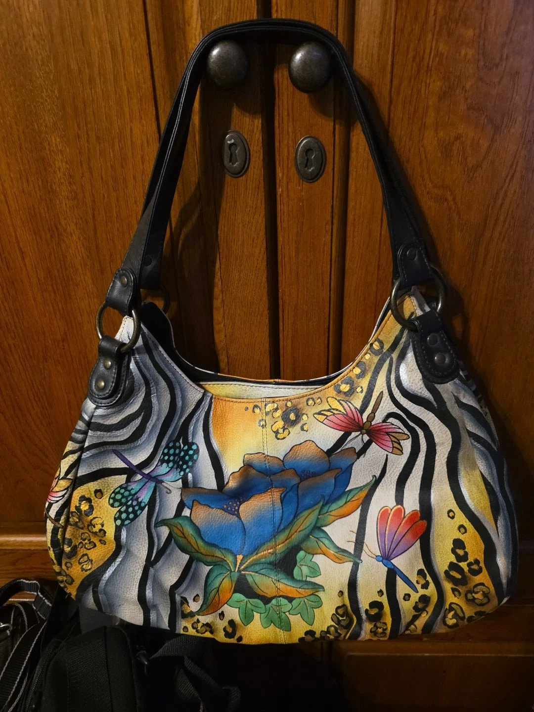 s-l1600 ANUSCHKA Hand painted Leather Dragonfly Jungle Hobo Shoulder Bag + Wallet