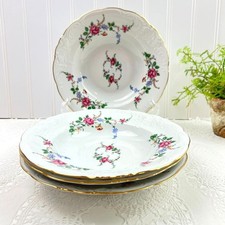 Vtg Wawel Poland Rose Garden Fine China Rimmed Soup Salad Bowls Set of 4 Gold 8"