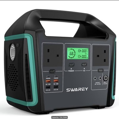 SWAREY Tragbare Powerstation 1000W 725Wh Solargenerator mit 2x reiner Sinuswelle
