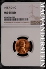 1957-D Lincoln Wheat Cent- NGC-MS65 RD Gem Brilliant Uncirculated Luster #SLM346