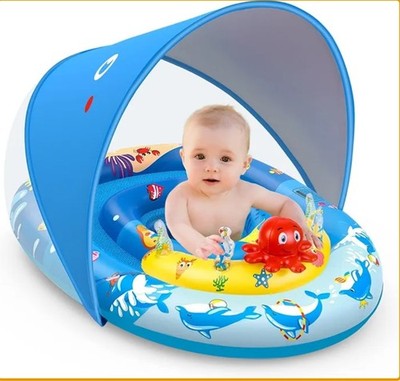 EZIGO Baby Pool Float with Canopy UPF50+ Sun Protection, Inflatable Kids Pool