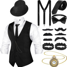 Mens Black Grey Striped 1920s flapper gatsby peaky blinders fancy dress costume