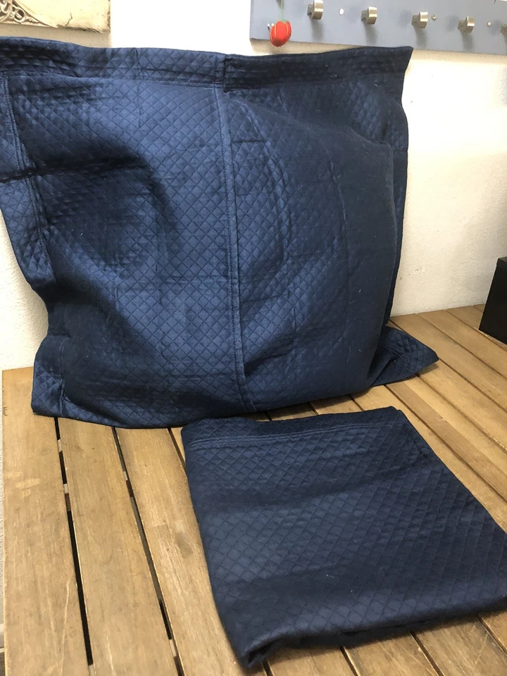 Frette Euro Shams 26x26” Azul Marino 100% Algodón Acolchado Patrón Diamante Usado en Excelente Condición Foto 2 de 4