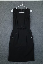 Tahari by Arthur S Levine Sheath Sleeveless Dress Buckled Waist Belt Size 2 BLK