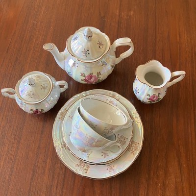 Vintage Kahla Geschirr 9-teilig Rosa Rose Motiv, TeaTime, -  SONDERPREIS