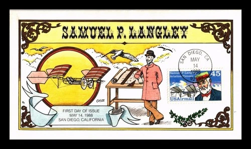 DR JIM STAMPS US COVER SAMUEL P LANGLEY AIR MAIL FDC COLLINS HAND PAINTED