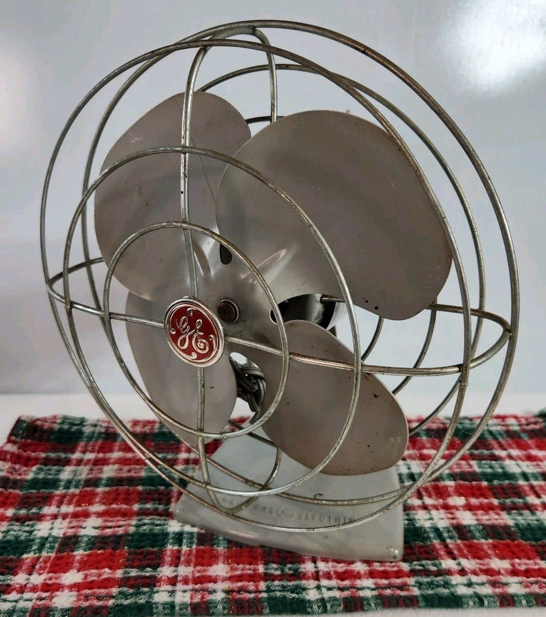 General Electric Vintage 1950s Fan F12S 107 Oscillating 4 Blade