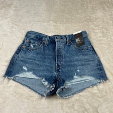 NEW Levis 501 Shorts Womens 29 High Rise Button Fly Distressed Blue Capital E