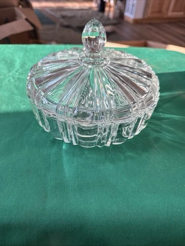 Vintage Anchor Hocking Old Cafe Clear Depression Glass Candy Dish and Lid 6 7/8"