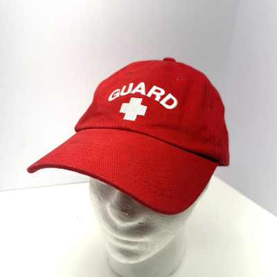 Life Guard Hat Strapback Red white med cross Embroidered Dad Cap